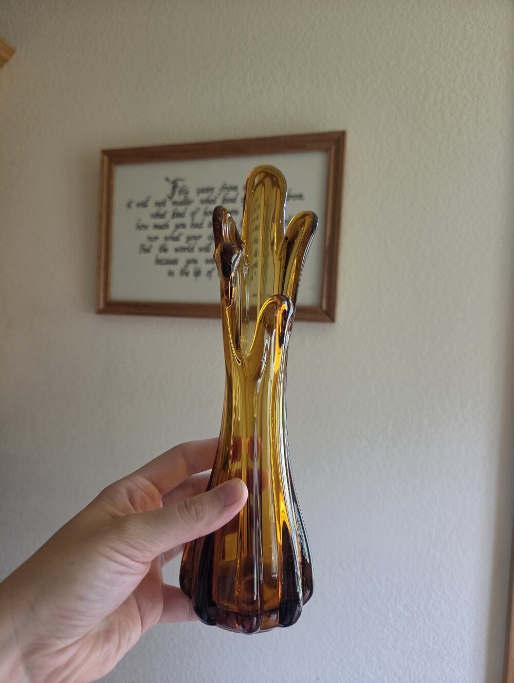 Mid century modern Murano vase in amber colored glass
